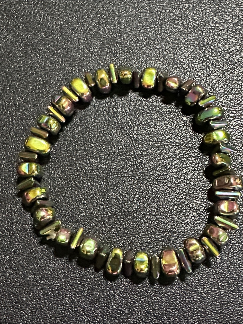 Hemitite Semi-Precious Green & Pink Nuggets Triangular Spacers Stretch Bracelet